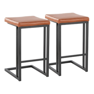 English Elm Roman Faux Leather Counter Stools Set of 2 with Black Metal Frame for Kitchen Islands B202P290853