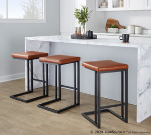 English Elm Roman Faux Leather Counter Stools Set of 2 with Black Metal Frame for Kitchen Islands B202P290853