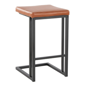 English Elm Roman Faux Leather Counter Stools Set of 2 with Black Metal Frame for Kitchen Islands B202P290853