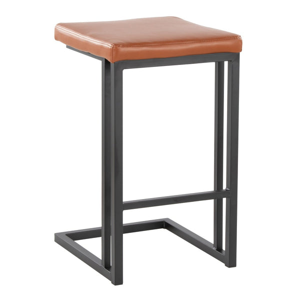 English Elm Roman Faux Leather Counter Stools Set of 2 with Black Metal Frame for Kitchen Islands B202P290853