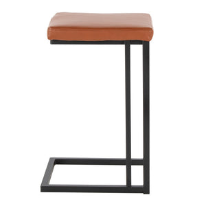 English Elm Roman Faux Leather Counter Stools Set of 2 with Black Metal Frame for Kitchen Islands B202P290853