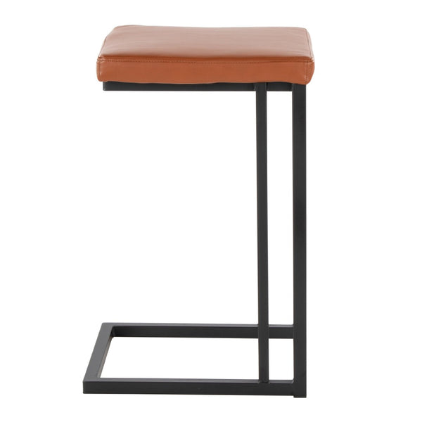English Elm Roman Faux Leather Counter Stools Set of 2 with Black Metal Frame for Kitchen Islands B202P290853
