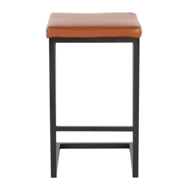 English Elm Roman Faux Leather Counter Stools Set of 2 with Black Metal Frame for Kitchen Islands B202P290853