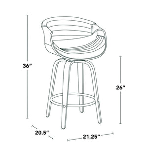 English Elm Mid-Century Walnut Bentwood Counter Stools with Faux Leather Swivel Seats Set of 2 B202P290855