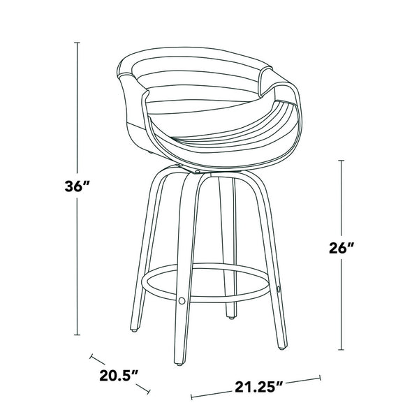 English Elm Mid-Century Walnut Bentwood Counter Stools with Faux Leather Swivel Seats Set of 2 B202P290855