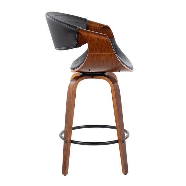 English Elm Mid-Century Walnut Bentwood Counter Stools with Faux Leather Swivel Seats Set of 2 B202P290855