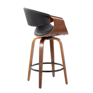 English Elm Mid-Century Walnut Bentwood Counter Stools with Faux Leather Swivel Seats Set of 2 B202P290855