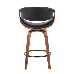 English Elm Mid-Century Walnut Bentwood Counter Stools with Faux Leather Swivel Seats Set of 2 B202P290855