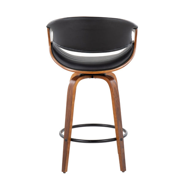 English Elm Mid-Century Walnut Bentwood Counter Stools with Faux Leather Swivel Seats Set of 2 B202P290855