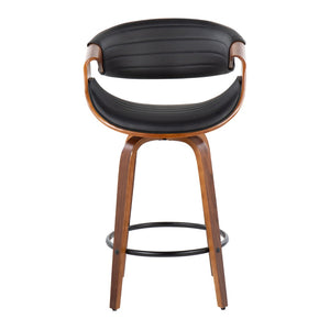 English Elm Mid-Century Walnut Bentwood Counter Stools with Faux Leather Swivel Seats Set of 2 B202P290855