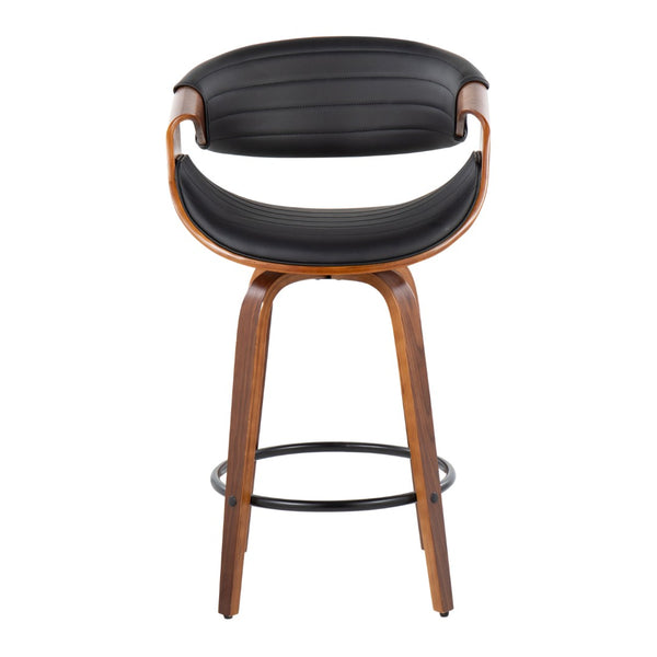 English Elm Mid-Century Walnut Bentwood Counter Stools with Faux Leather Swivel Seats Set of 2 B202P290855