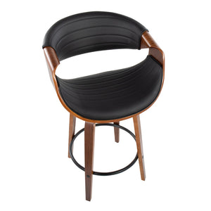 English Elm Mid-Century Walnut Bentwood Counter Stools with Faux Leather Swivel Seats Set of 2 B202P290855