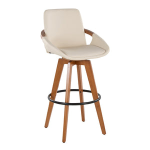English Elm Mid-Century Swivel Barstool Bamboo Frame Faux Leather Seat Metal Footrest Kitchen Island B202P290861