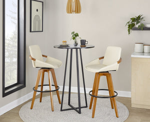 English Elm Mid-Century Swivel Barstool Bamboo Frame Faux Leather Seat Metal Footrest Kitchen Island B202P290861