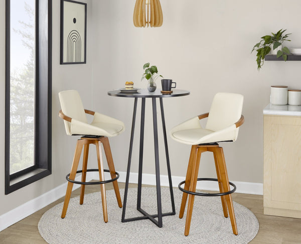 English Elm Mid-Century Swivel Barstool Bamboo Frame Faux Leather Seat Metal Footrest Kitchen Island B202P290861