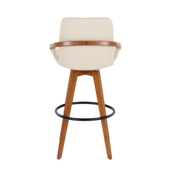 English Elm Mid-Century Swivel Barstool Bamboo Frame Faux Leather Seat Metal Footrest Kitchen Island B202P290861