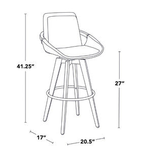 English Elm Mid-Century Swivel Barstool Bamboo Frame Faux Leather Seat Metal Footrest Kitchen Island B202P290861