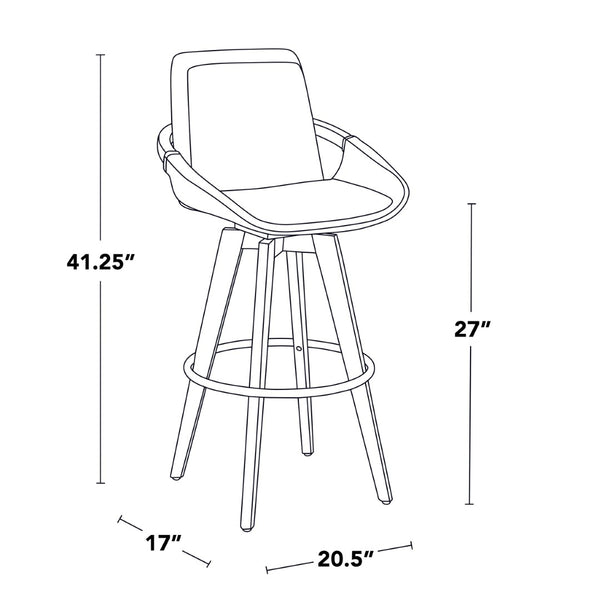 English Elm Mid-Century Swivel Barstool Bamboo Frame Faux Leather Seat Metal Footrest Kitchen Island B202P290861
