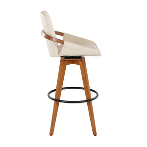 English Elm Mid-Century Swivel Barstool Bamboo Frame Faux Leather Seat Metal Footrest Kitchen Island B202P290861