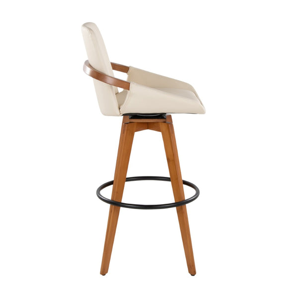 English Elm Mid-Century Swivel Barstool Bamboo Frame Faux Leather Seat Metal Footrest Kitchen Island B202P290861