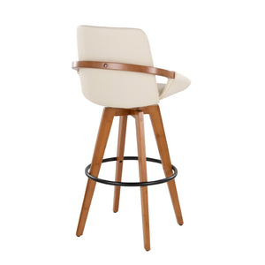 English Elm Mid-Century Swivel Barstool Bamboo Frame Faux Leather Seat Metal Footrest Kitchen Island B202P290861