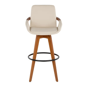 English Elm Mid-Century Swivel Barstool Bamboo Frame Faux Leather Seat Metal Footrest Kitchen Island B202P290861