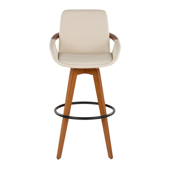 English Elm Mid-Century Swivel Barstool Bamboo Frame Faux Leather Seat Metal Footrest Kitchen Island B202P290861