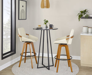 English Elm Mid-Century Swivel Barstool Bamboo Frame Faux Leather Seat Metal Footrest Kitchen Island B202P290861