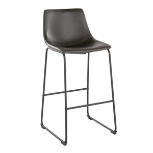 English Elm 30 Inch Fixed Height Barstool with Powder Coated Frame and Grey Faux Leather Seat B202P290863