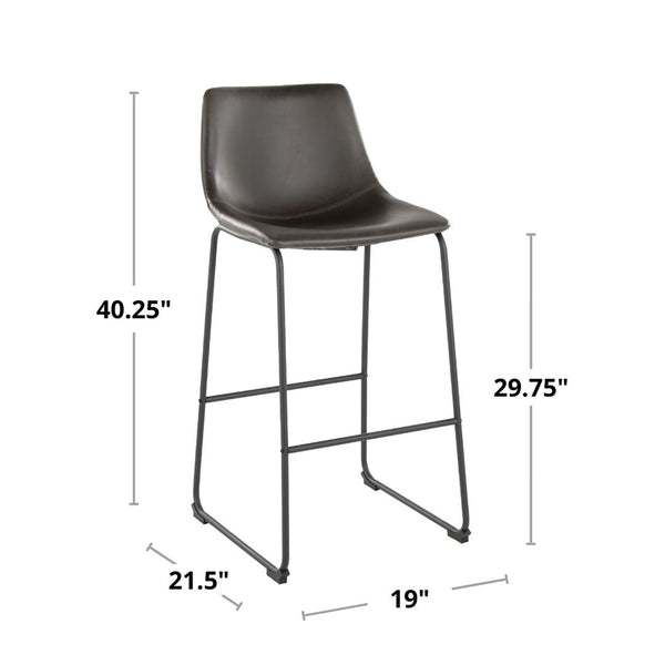 English Elm 30 Inch Fixed Height Barstool with Powder Coated Frame and Grey Faux Leather Seat B202P290863