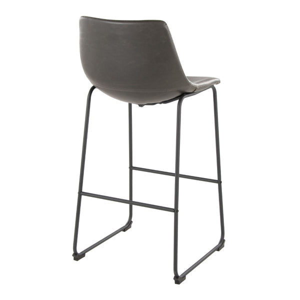 English Elm 30 Inch Fixed Height Barstool with Powder Coated Frame and Grey Faux Leather Seat B202P290863