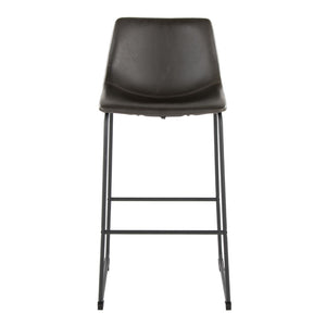 English Elm 30 Inch Fixed Height Barstool with Powder Coated Frame and Grey Faux Leather Seat B202P290863