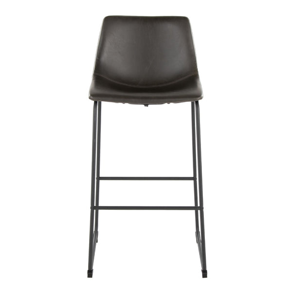 English Elm 30 Inch Fixed Height Barstool with Powder Coated Frame and Grey Faux Leather Seat B202P290863