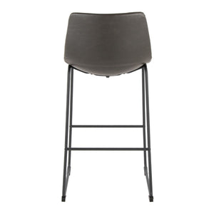 English Elm 30 Inch Fixed Height Barstool with Powder Coated Frame and Grey Faux Leather Seat B202P290863