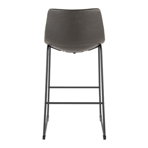 English Elm 30 Inch Fixed Height Barstool with Powder Coated Frame and Grey Faux Leather Seat B202P290863