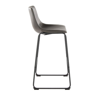 English Elm 30 Inch Fixed Height Barstool with Powder Coated Frame and Grey Faux Leather Seat B202P290863