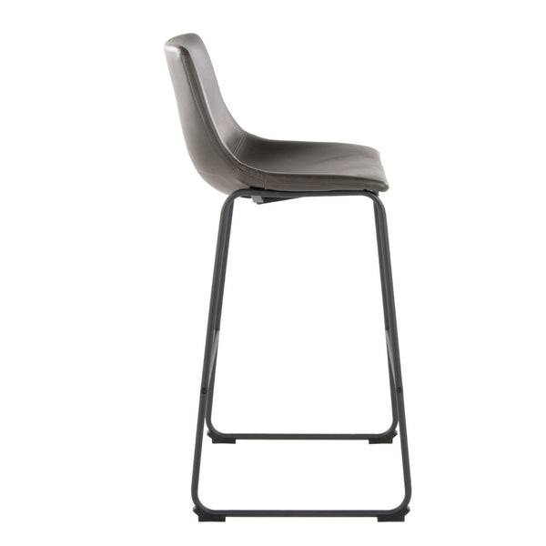 English Elm 30 Inch Fixed Height Barstool with Powder Coated Frame and Grey Faux Leather Seat B202P290863