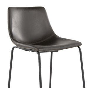 English Elm 30 Inch Fixed Height Barstool with Powder Coated Frame and Grey Faux Leather Seat B202P290863