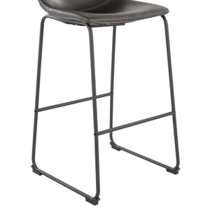 English Elm 30 Inch Fixed Height Barstool with Powder Coated Frame and Grey Faux Leather Seat B202P290863