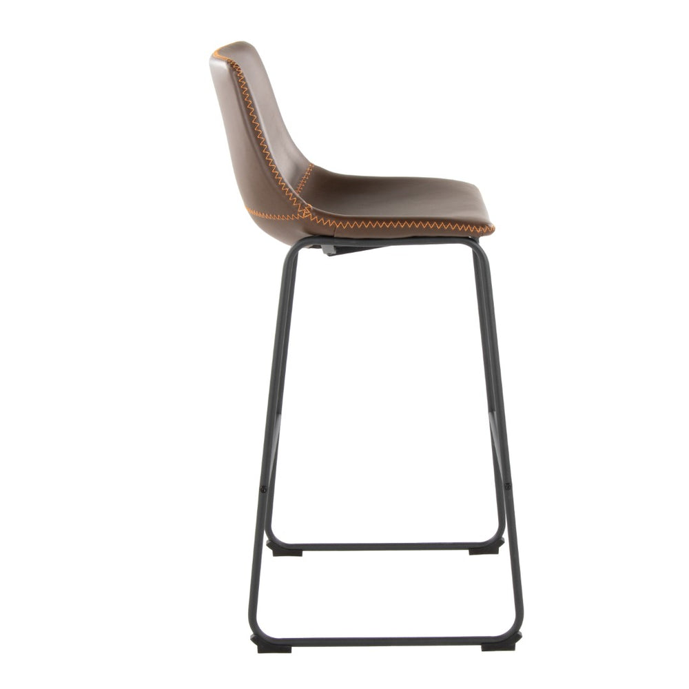 English Elm 30 Inch Industrial Barstool PU Leather Seat with Black Steel Frame and Footrest B202P290864