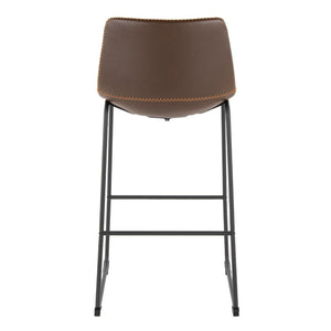 English Elm 30 Inch Industrial Barstool PU Leather Seat with Black Steel Frame and Footrest B202P290864