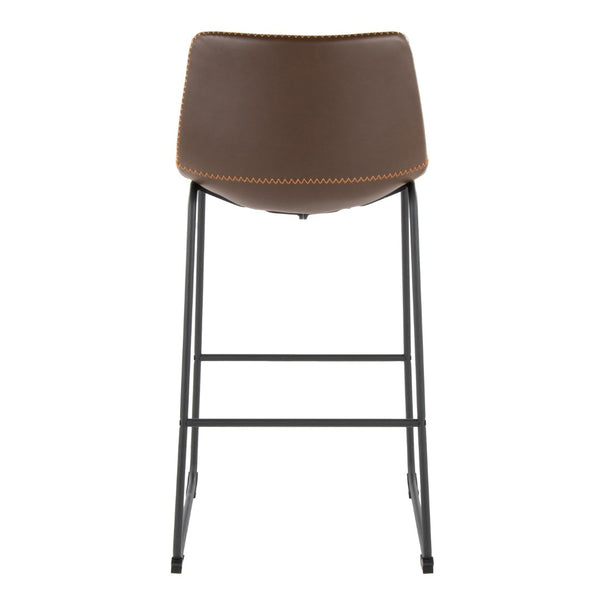 English Elm 30 Inch Industrial Barstool PU Leather Seat with Black Steel Frame and Footrest B202P290864