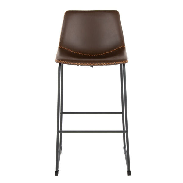 English Elm 30 Inch Industrial Barstool PU Leather Seat with Black Steel Frame and Footrest B202P290864