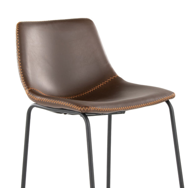 English Elm 30 Inch Industrial Barstool PU Leather Seat with Black Steel Frame and Footrest B202P290864