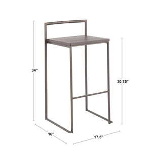 English Elm 30 Inch Stackable Industrial Barstools Bamboo Seat Welded Black Metal Frame Set of 2 B202P290865
