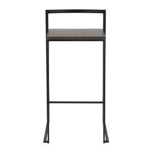 English Elm 30 Inch Stackable Industrial Barstools Bamboo Seat Welded Black Metal Frame Set of 2 B202P290865