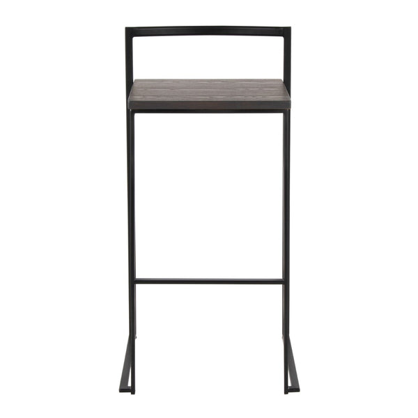 English Elm 30 Inch Stackable Industrial Barstools Bamboo Seat Welded Black Metal Frame Set of 2 B202P290865