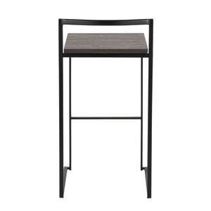 English Elm 30 Inch Stackable Industrial Barstools Bamboo Seat Welded Black Metal Frame Set of 2 B202P290865