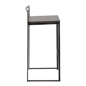 English Elm 30 Inch Stackable Industrial Barstools Bamboo Seat Welded Black Metal Frame Set of 2 B202P290865