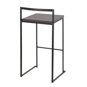 English Elm 30 Inch Stackable Industrial Barstools Bamboo Seat Welded Black Metal Frame Set of 2 B202P290865